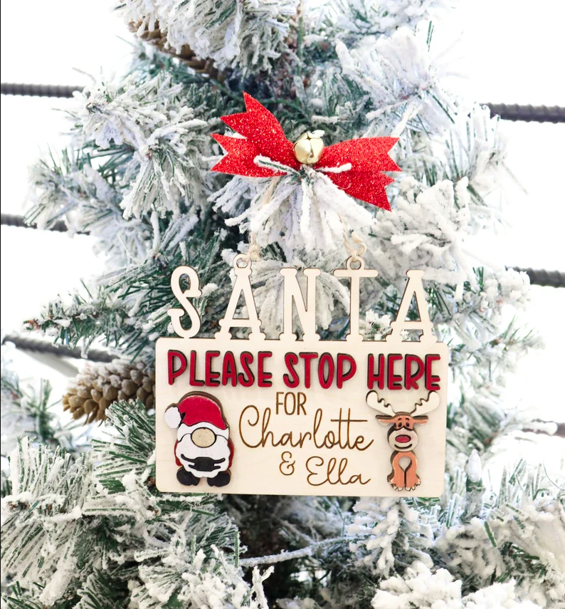 Customizable Santa Please Stop Here Ornament